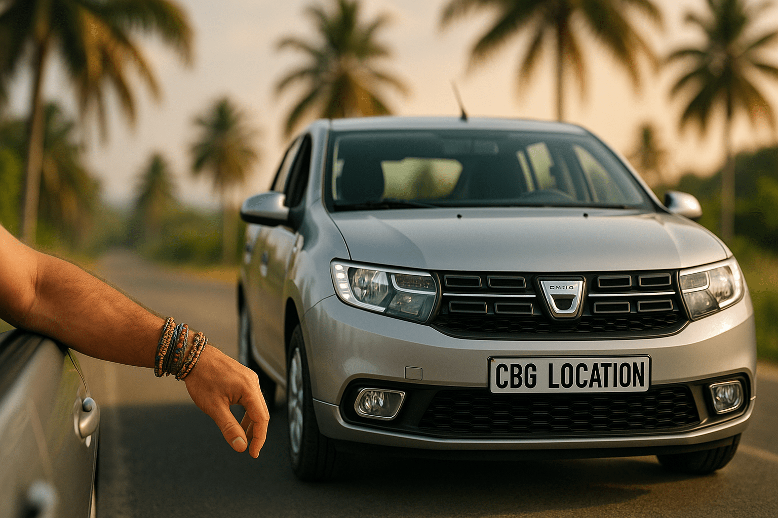 Dacia Sandero coucher de soleil Martinique